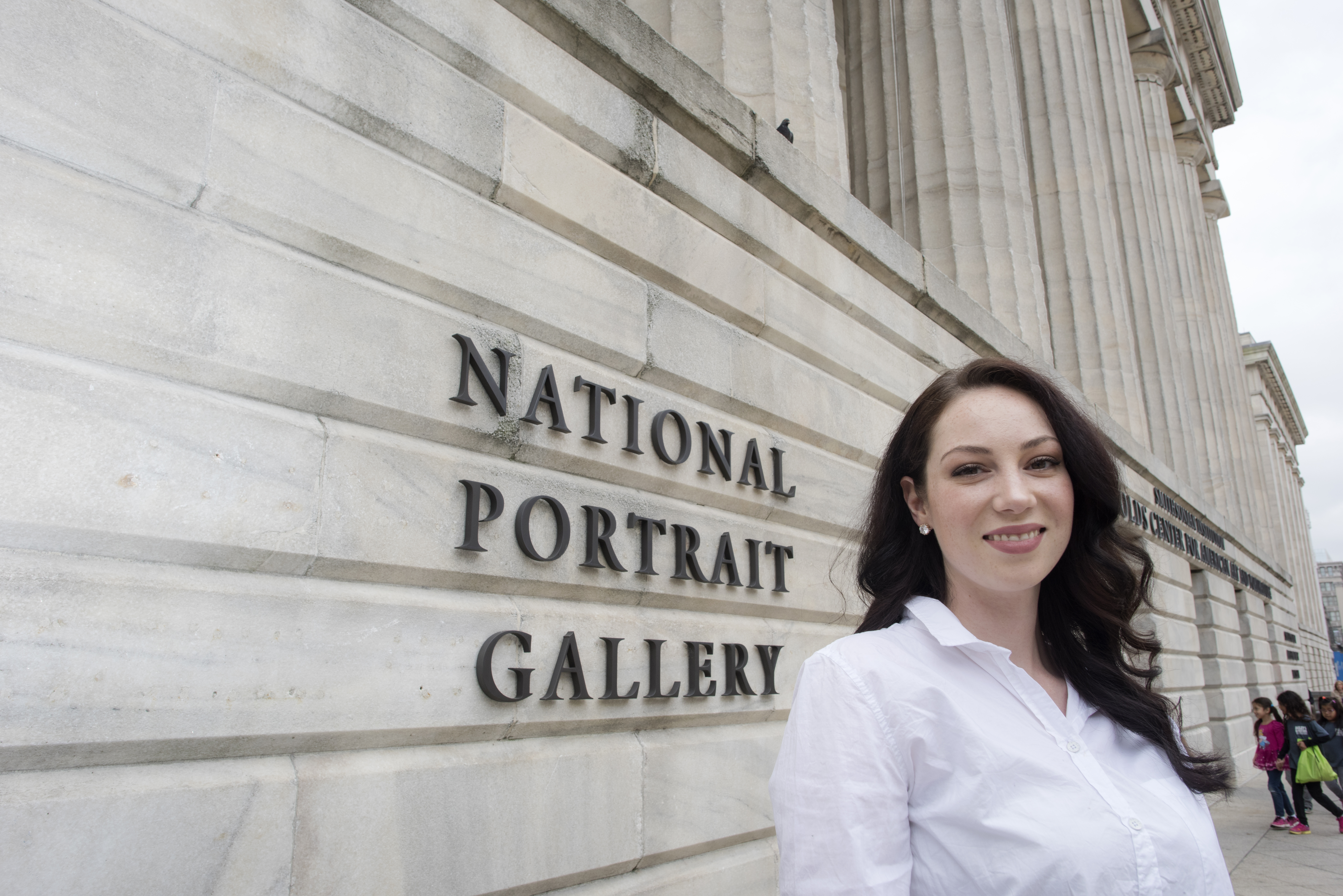 Mason graduate student Ina Descartes in front of the National Portrait Gallery Mason graduate student Ina Descartes in front of the National Portrait Gallery